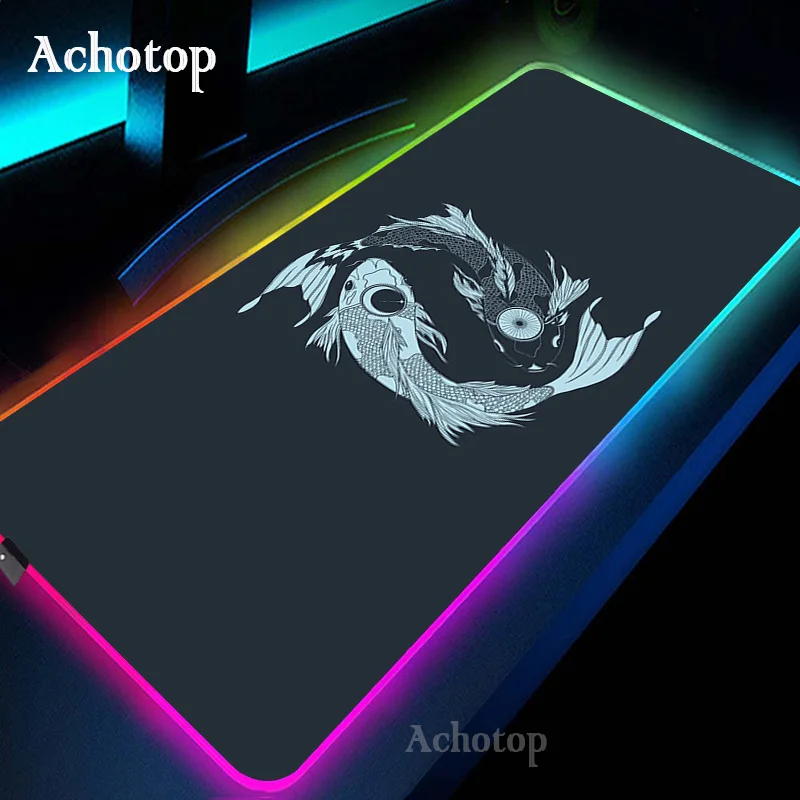 

Большой Настольный коврик для мыши Yin Yang, размер XXL, RGB, коврик для мыши с подсветкой в виде рыбы, коврик для клавиатуры, Настольный коврик для мыши, игровой светящийся коврик для мыши 100x55 см
