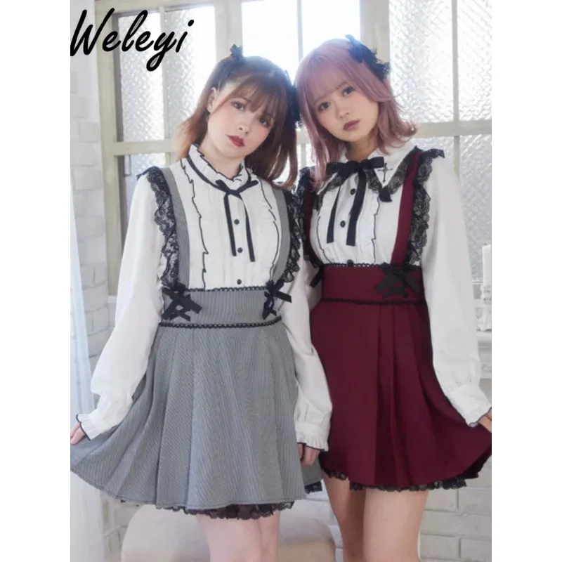 

Japanese Sweet Lolita Short Strap Skirt Student 2024 Spring New Fashion Jirai Kei Ruched Suspender Y2k Ropa De Mujer Mini Skirts