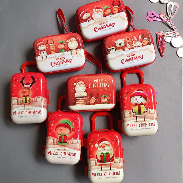 Karácsonyi Cukorka Doboz Mini Baba Bőrönd Miniatűr Játék Csomagtartó Ház Dekoráció Aranyos Kis Tengelykapcsoló Ékszer Kézitáska