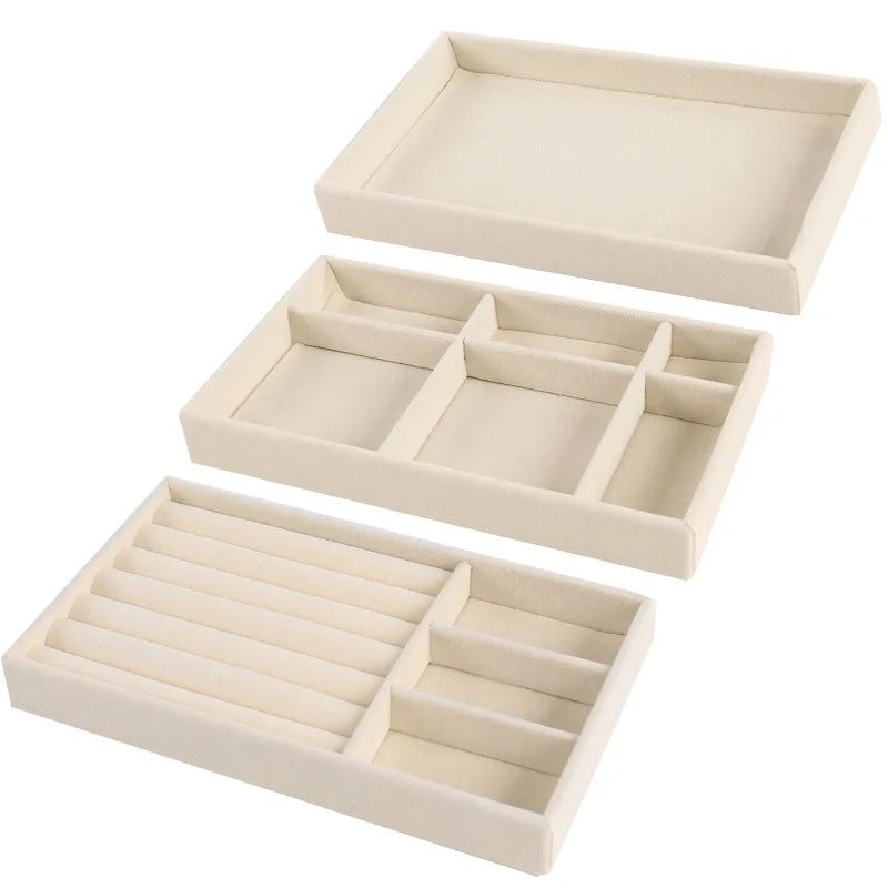 Velvet Jewelry Display Organizer Box Beige | Exquisite Jewellery Holder Tray for Rings ... - SKU VJDO0915 - UGI Packaging