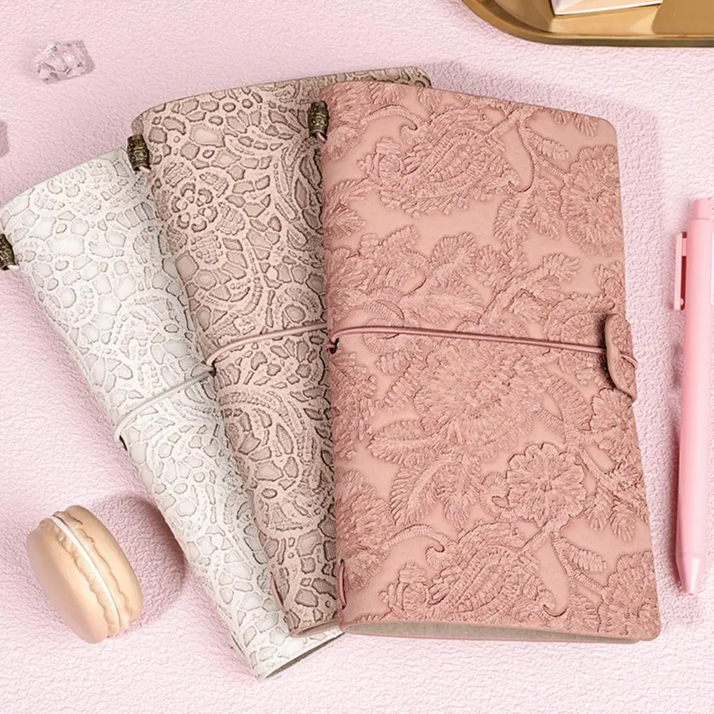 A6 Travel Notebook Vintage European 3D Lace Carved Flower Cover Portable Student Journal Scrapbook Diary School Supplies