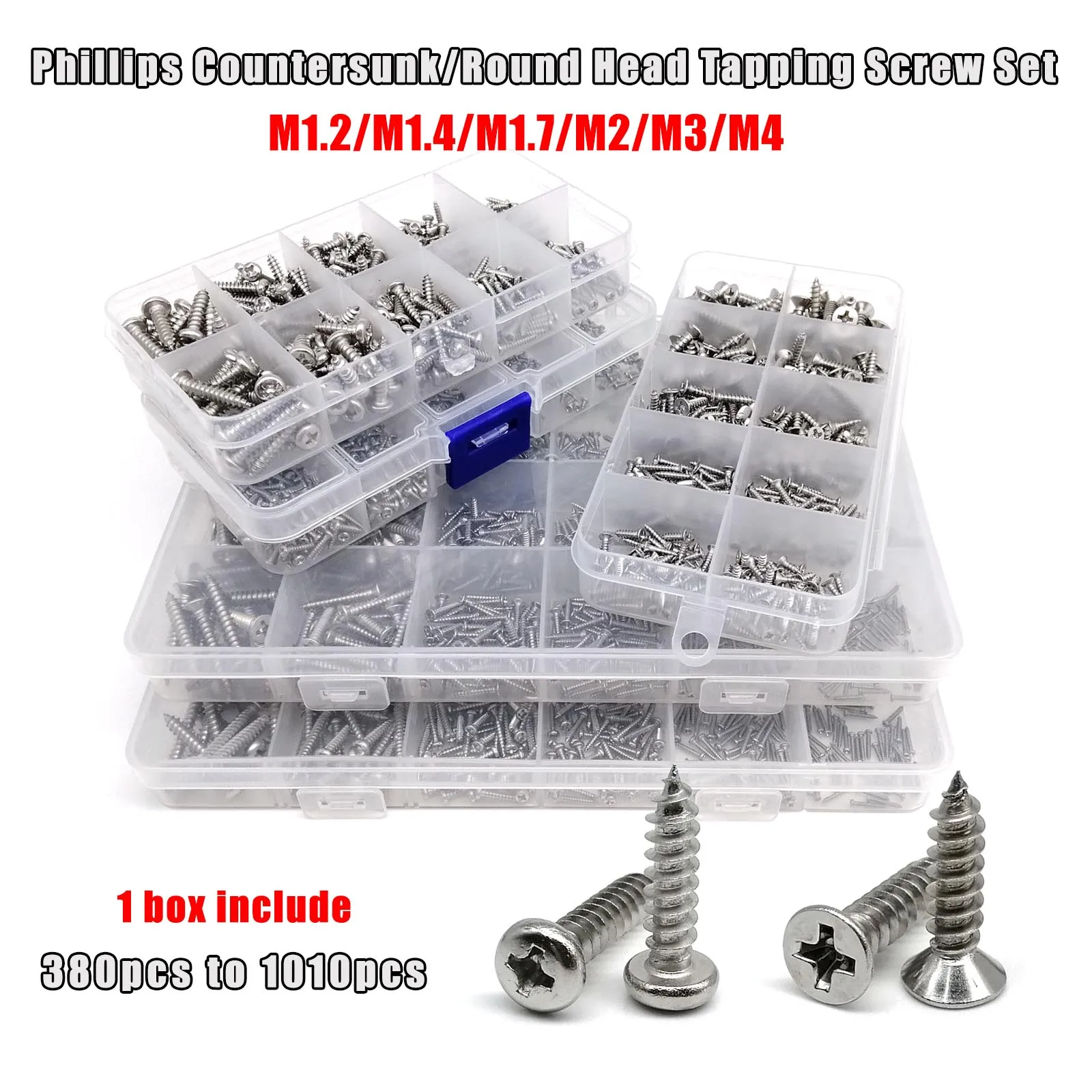 1 กล่อง Mini Micro ขนาดเล็ก Cross Phillips Head Self-tapping ไม้สกรูผสม M1.2 M1.4 M1.7 M2 M3 M4 ชุด 304 A2-70 สแตนเลส 1