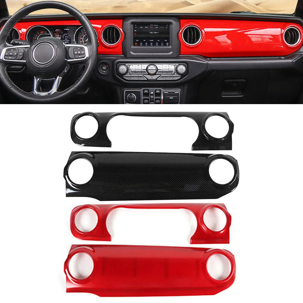 

Car Styling Central Console Dashboard Panel Trim Cover For Jeep Wrangler JL 2018 2019 2020 ABS Plastic Carbon Fiber/Red