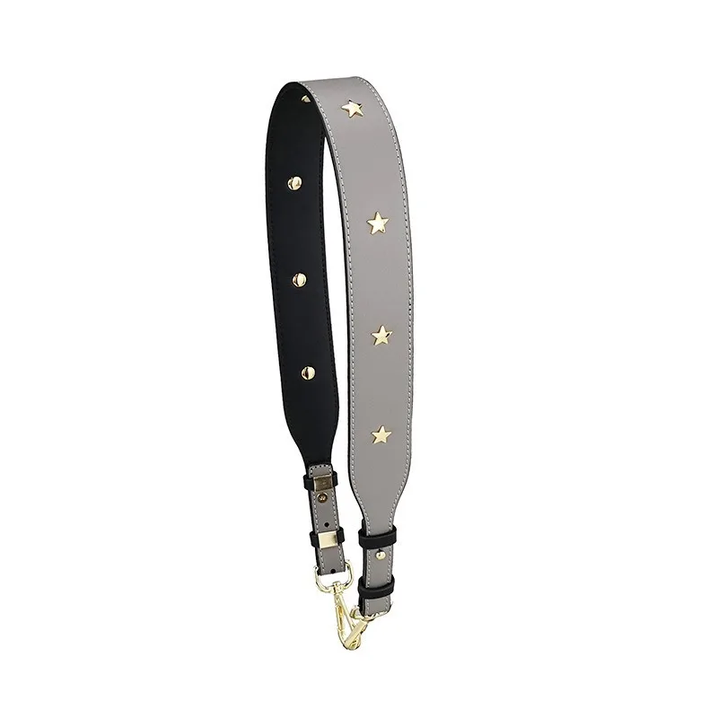 Women's Fashion Leather Bag Strap with Star Rivets - Adjustable 4CM Wide Shoulder Handle