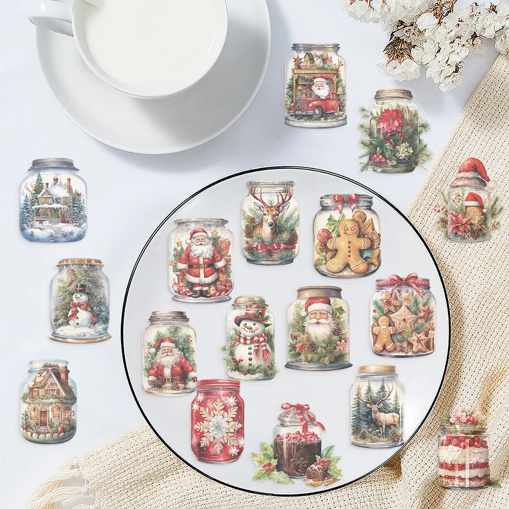 50 Pcs Cartoon Christmas Bottle Sticker Pack Waterproof Transparent PET Party Material Decoration Guitar Notebook 4