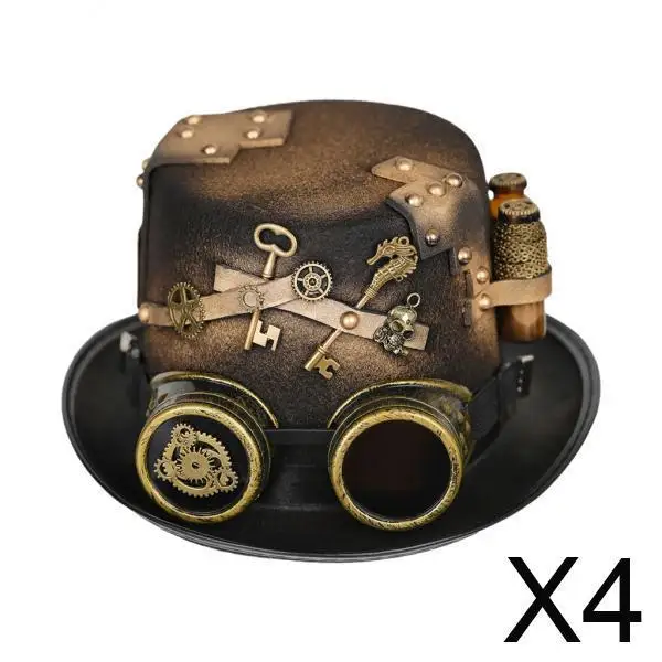 Gothic Steampunk Punk Top Hat with Gear Glasses Metal Felt Fedora Costume for Adult Halloween Events