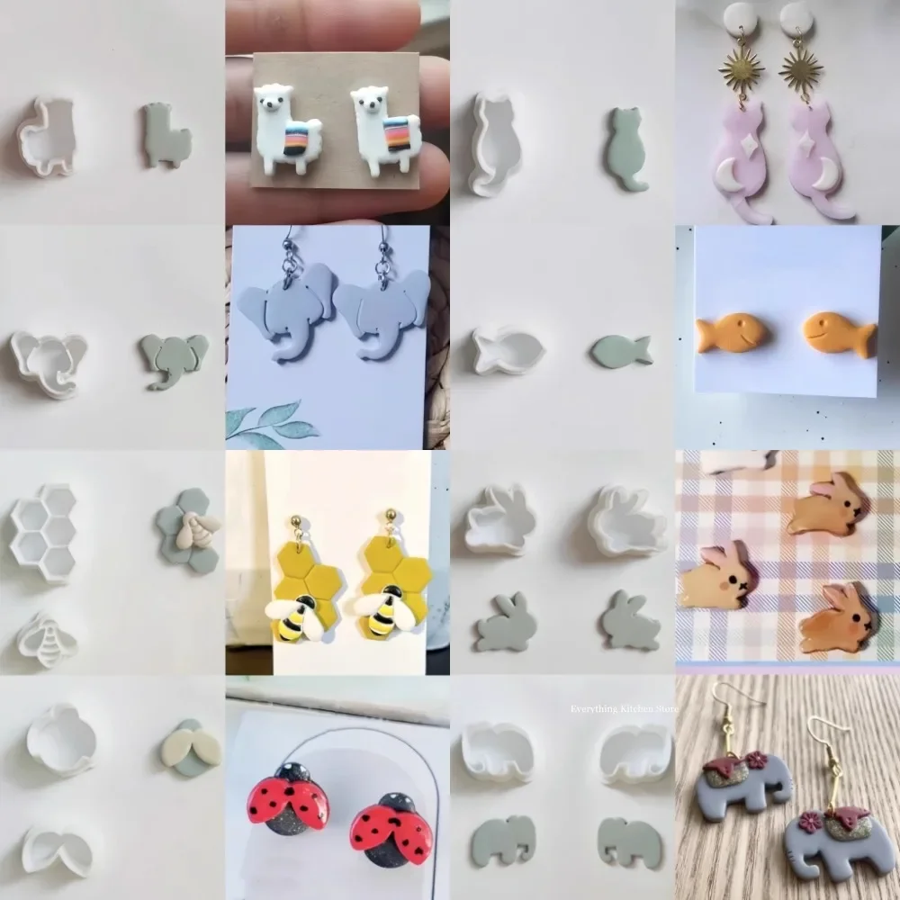 Mini Animals Bear Rabbit Elephant  Shaped Clay Cutter Fish Bee Sheep Cutting Molds Tools for Earring Jewelry Decoration Making