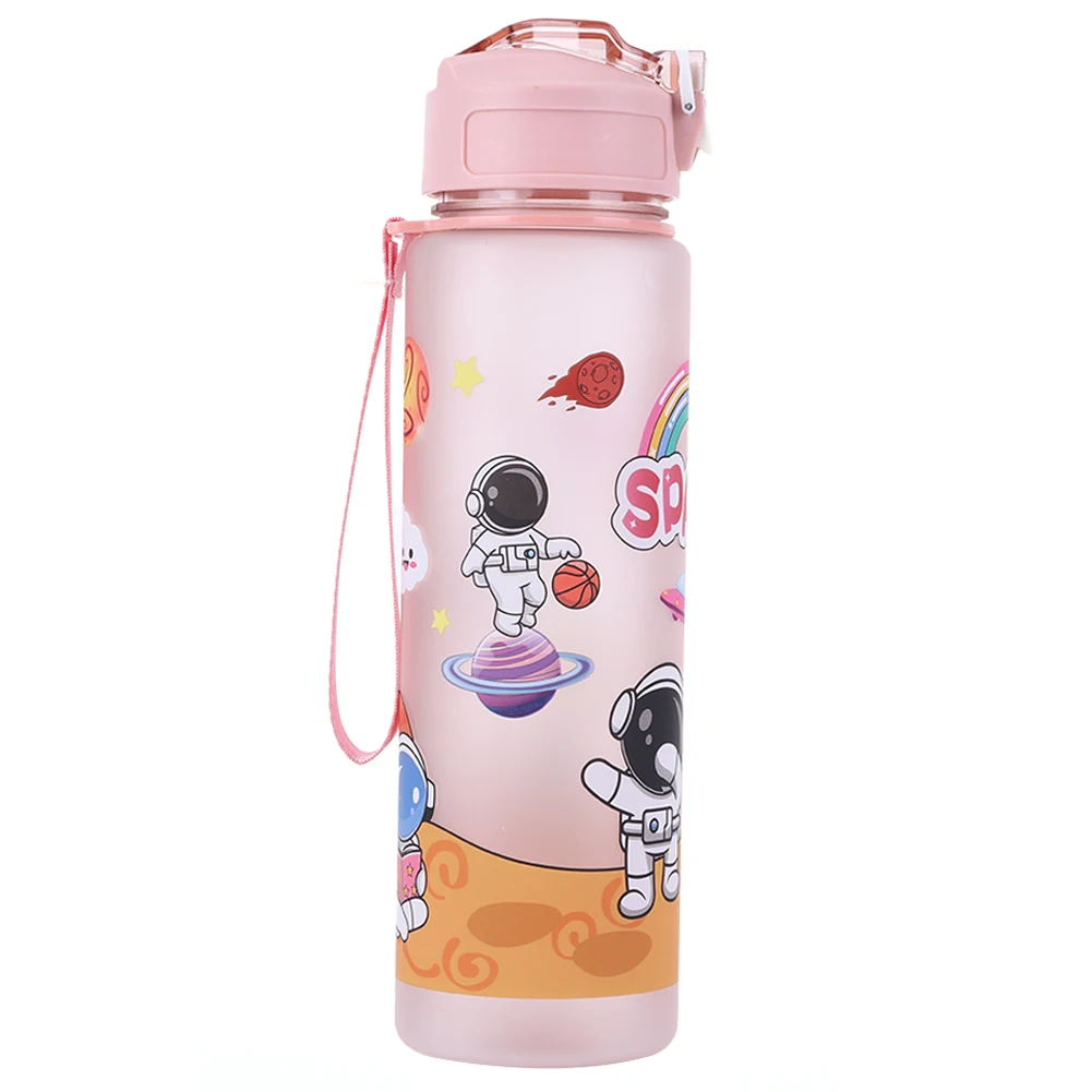 800ml 우주 비행사 스포츠 병(밀짚 및 손잡이 포함) 휴대용 여행용 병 대용량 소년 소녀를 위한 귀여운 마시는 병