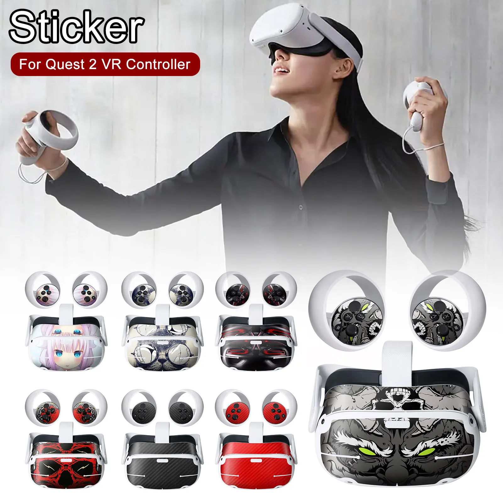 For Oculus Quest 2 VR Sticker Headset Virtual Reality Cartoon Protection VR Glasses Grip Headband 3D Game Film Accessories