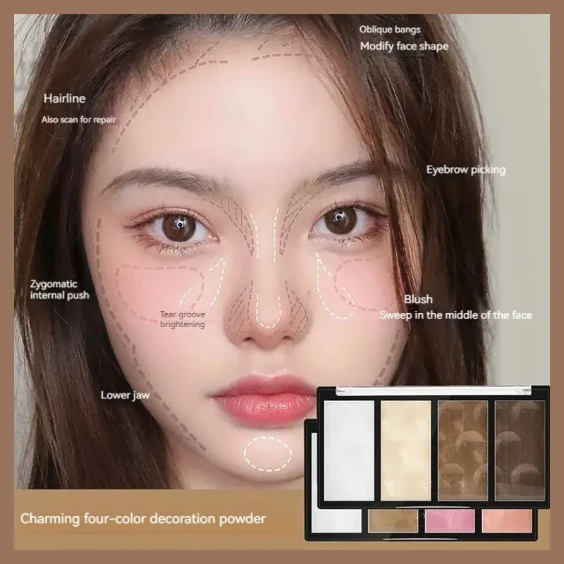 Face Powder Face Highlighter V Face 4 Color Highlights Nasal Shadow Brightening Pressed Powder Powder Show Color And Maintain Makeup Nature Stereoprofile