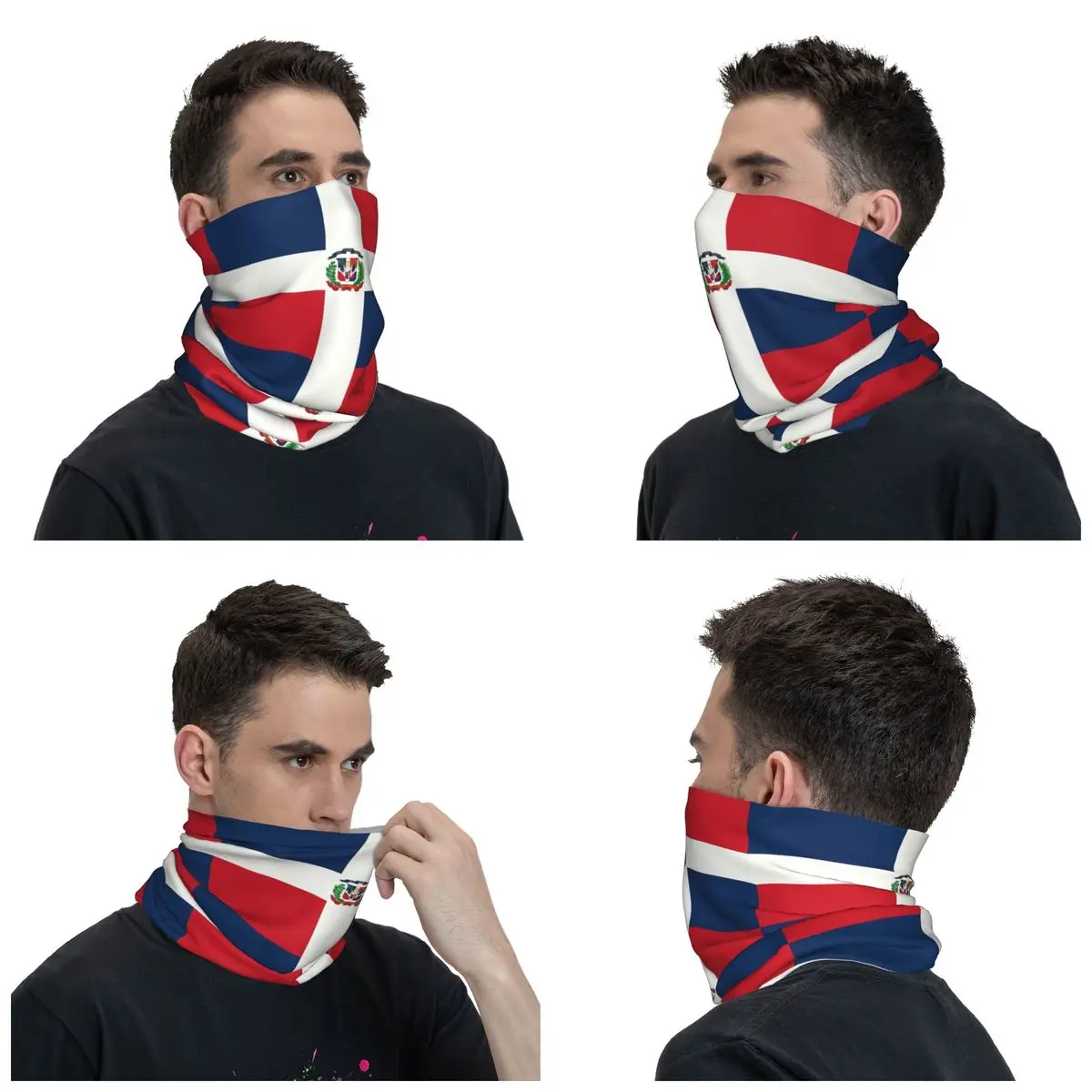 Dominican Republic Flag Neck Gaiter Men Women UV Face Shield Winter Bandana Scarf for Hiking