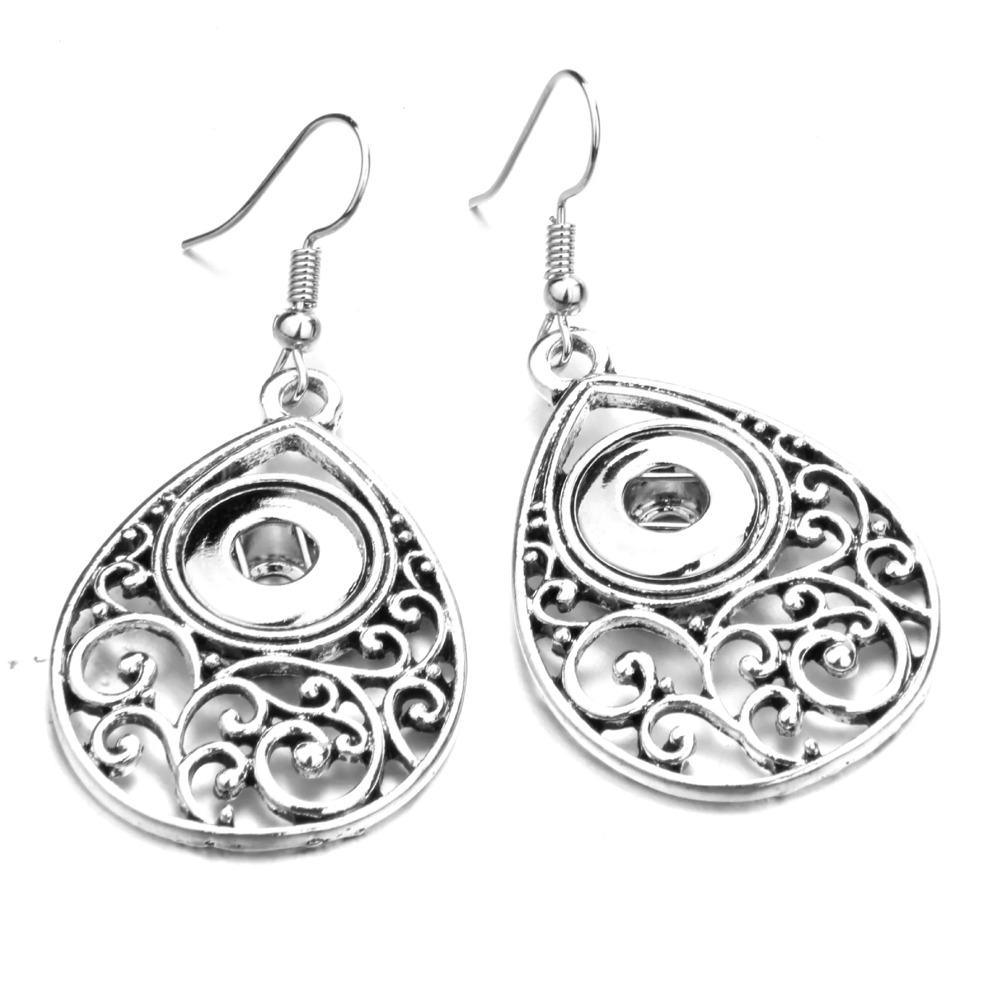 12pcs Metal Snap Button Earrings Eardrop Mini 12mm Snap Heart Drop Dangle Earrings For Women Jewelry