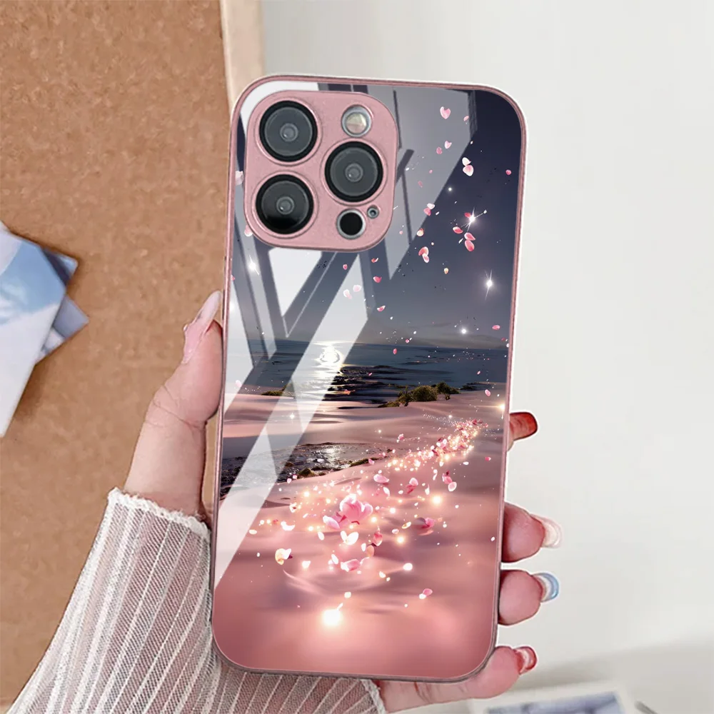 Elegant Flower Design Tempered Glass Phone Case