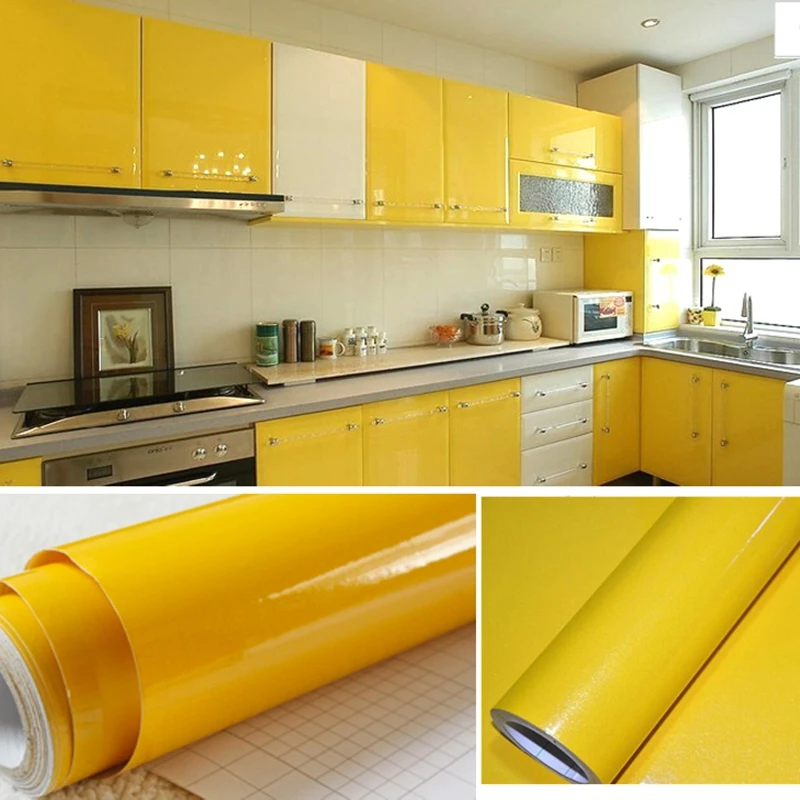 

Solid Color Bright PVC Self Adhesive Waterproof Oil-proof Wallpaper Furniture Film Wall Sticker For Kitchen Cabinet Door Desktop