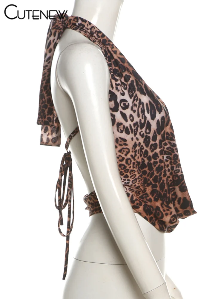 Printed Halter Women Vest Summer Fashion Swinging Neck Bandage Unique Tank Fashion Sexy Mujer Street Party Matching Tops