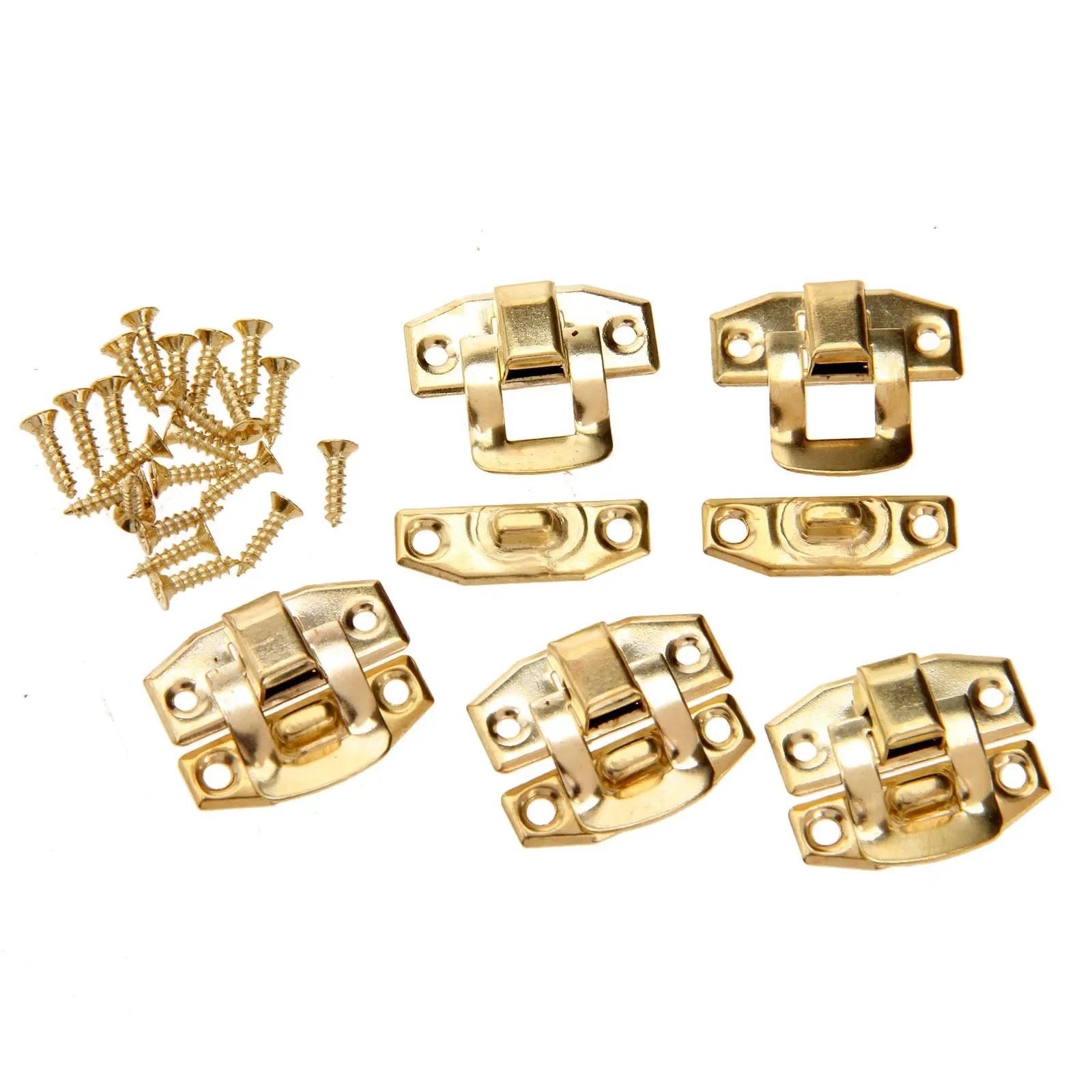 5Pcs Gold Iron Toggle Hasps Lock Latch Catch Clasp Furniture Jewelry Wooden Box Suitcase Decorative Buckles with Screws 23x20mm