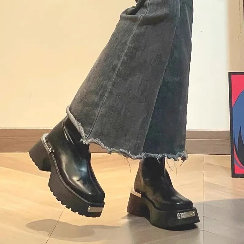 Ladies Shoes on Sale 2023 Fashion Sleeve Women's Boots Winter Square Toe Solid Tall Barrel Platform Chunky Heel Fashion Boots