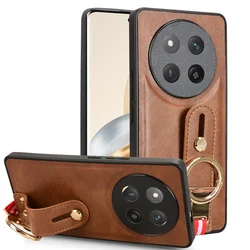 Luxury Leather Wristband Stand Case with Ring Opener for Honor Magic 8 Lite (Brown)