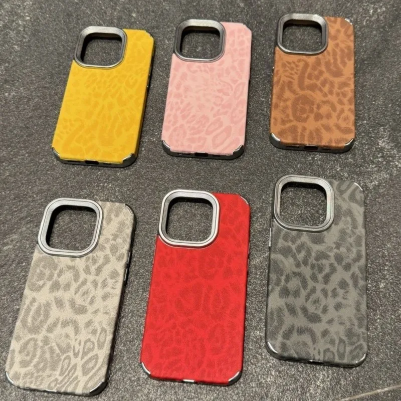 Korean Leopard Print Leather Case - Stylish Animal Pattern Soft Shockproof Back Cover