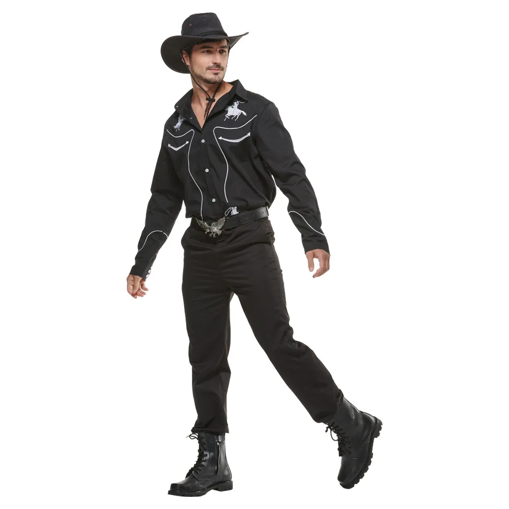 

Men Halloween Cowboy Shirts Costumes Adult Nightclub Bar Professional Cosplay Carnival Purim Parade Role Play Show Party Dress