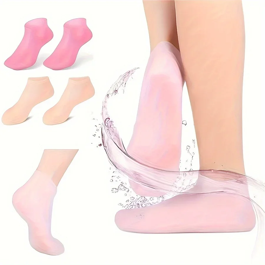 건조하고 갈라진 발을 위한 1쌍의 실리콘 젤 보습 발 양말 - 진정 마사지 페디큐어 관리 도구