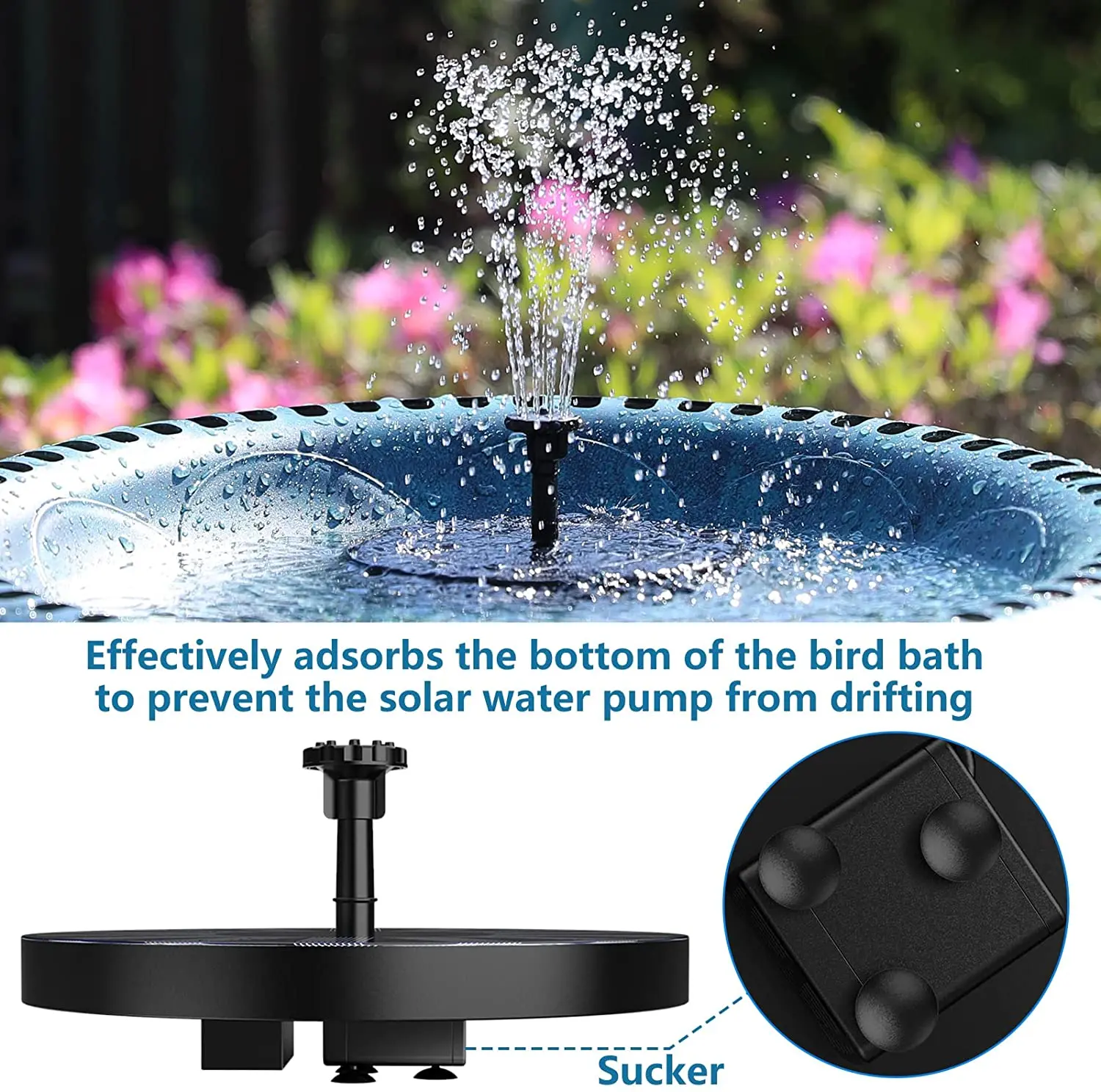 1.5W Solar Bird Bath Fountains 6 Nozzles Solar Fountain Garden Bird Bath