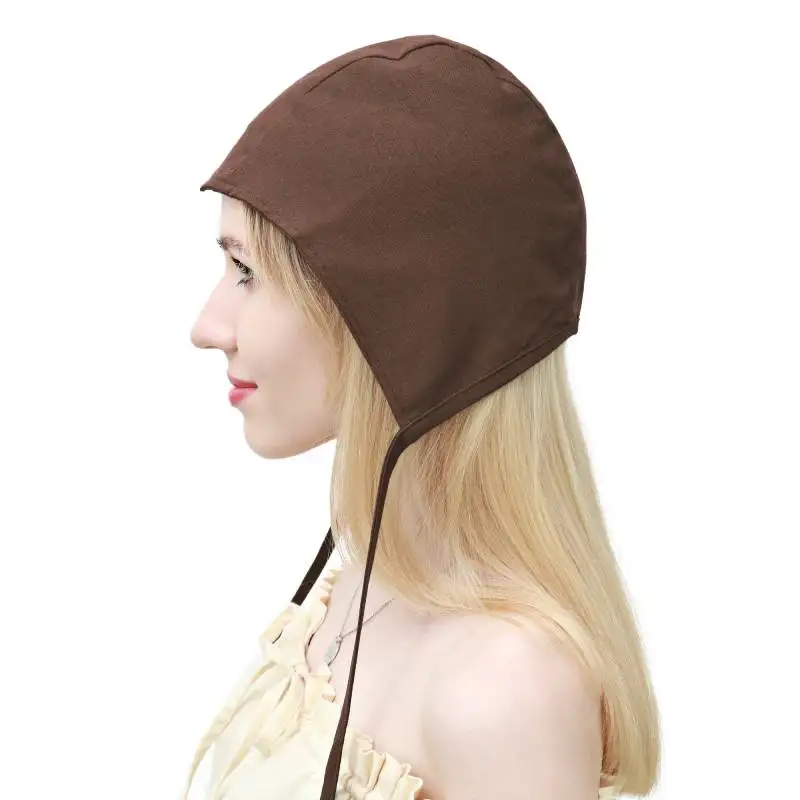 DAZCOS Medieval Coif Cap Linen Cap Women's 13-15 Century Victorian Hat Colonial Cosplay Headwear Red Brown White Black