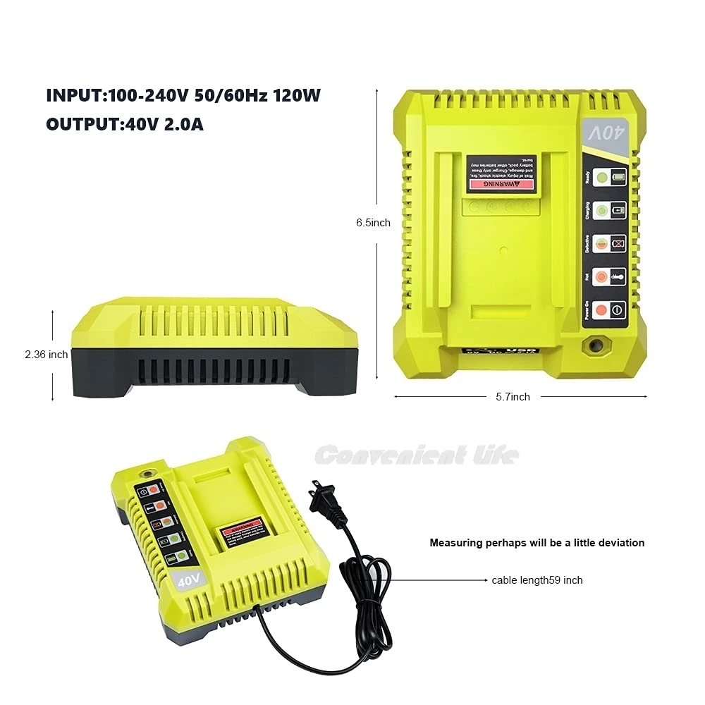 40V Charger for Ryobi Battery OP401 Lithium-ion Battery Charger Compatible With
