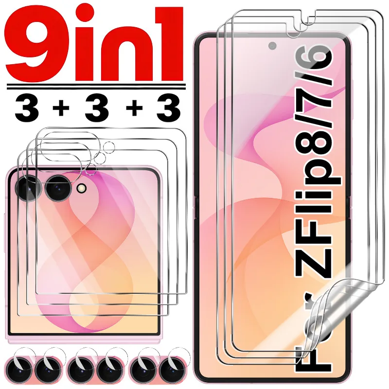 9-in-1 Flip8 Tempered Glass & Camera Lens Protection Kit with HD Soft Hydrogel Films