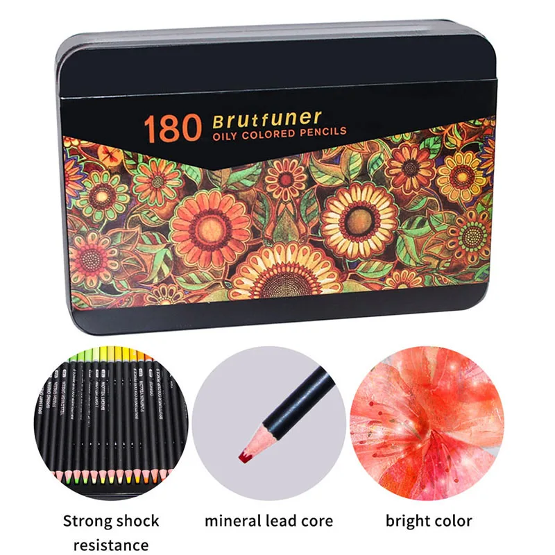 Brutfuner 72/120/180  Professional Oil Color Pencils Crayons Tin Box Set Wood Sketching Colored Pencil For School Art Supplies crayon stick safe crayons rich color waterproof preschool supplies for kids ultra light mini sticks ideal for school wax crayon