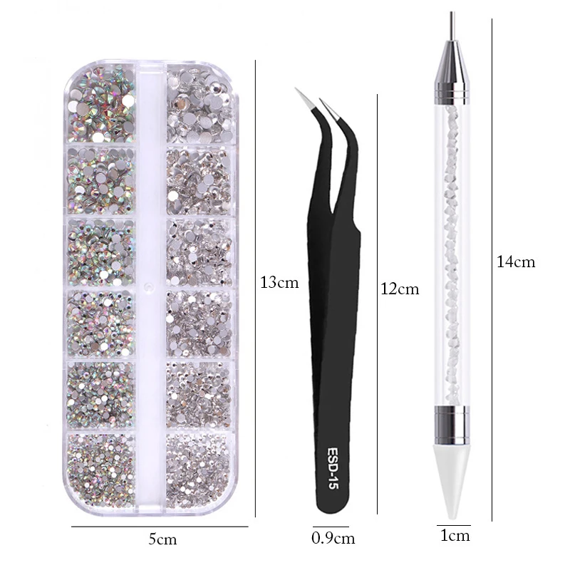 3Pcs/Set Nails Art Accesorios Multi-Size Rhinestones 3D Crystal DIY Decorations Glitter Crystal Rivet Gem 3D Nail Supplies 4