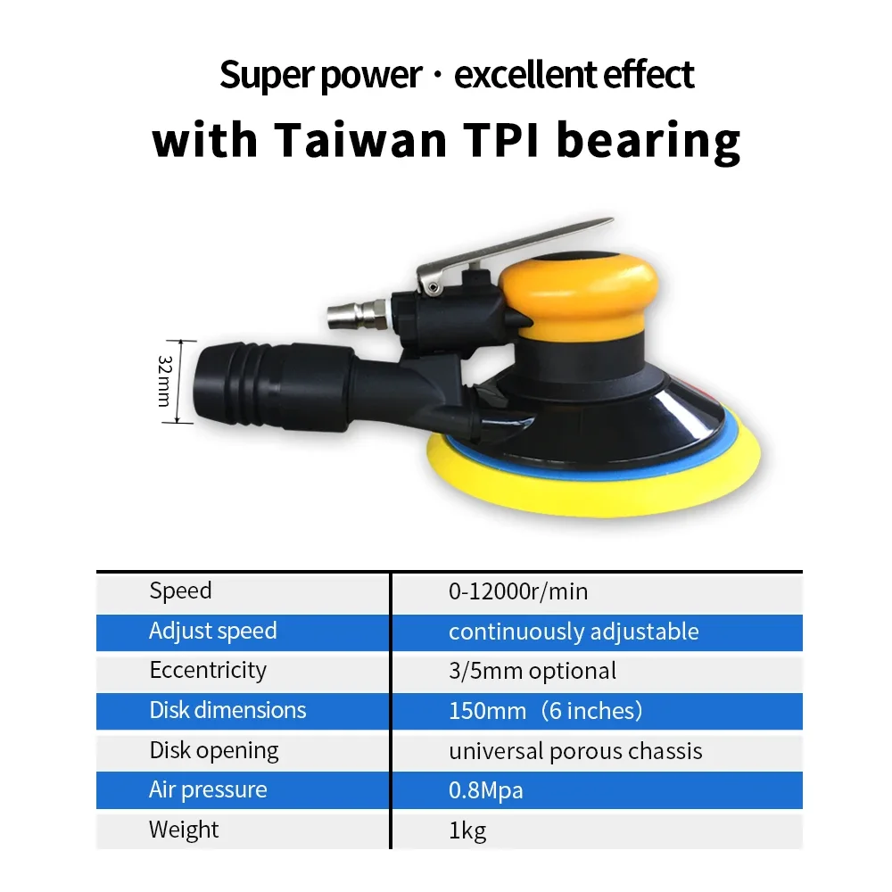 Factory 6 Inch Round Pneumatic Dust Free Dry Sanding Orbital Sander Working Machine