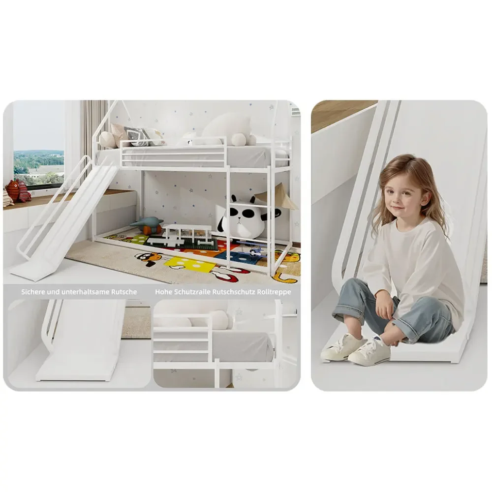 90 x 190 cm großes Etagenbett über zwei Personen mit Rutsche für Kinderzimmer, hausförmiger Bettrahmen mit Leiter, kein Boxspringbett erforderlich und einfach zu installieren – Detail 18