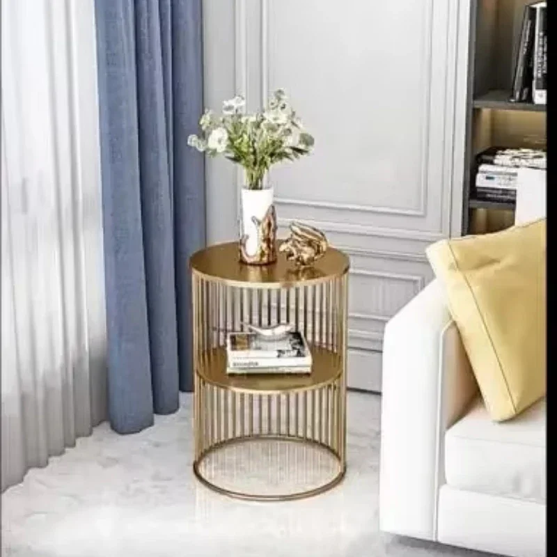 Nordic Wrought Iron Side Table Small Coffee Shelf Living Room Marble Desk Mini Round Modern Accent Table Compact Beverage Stand