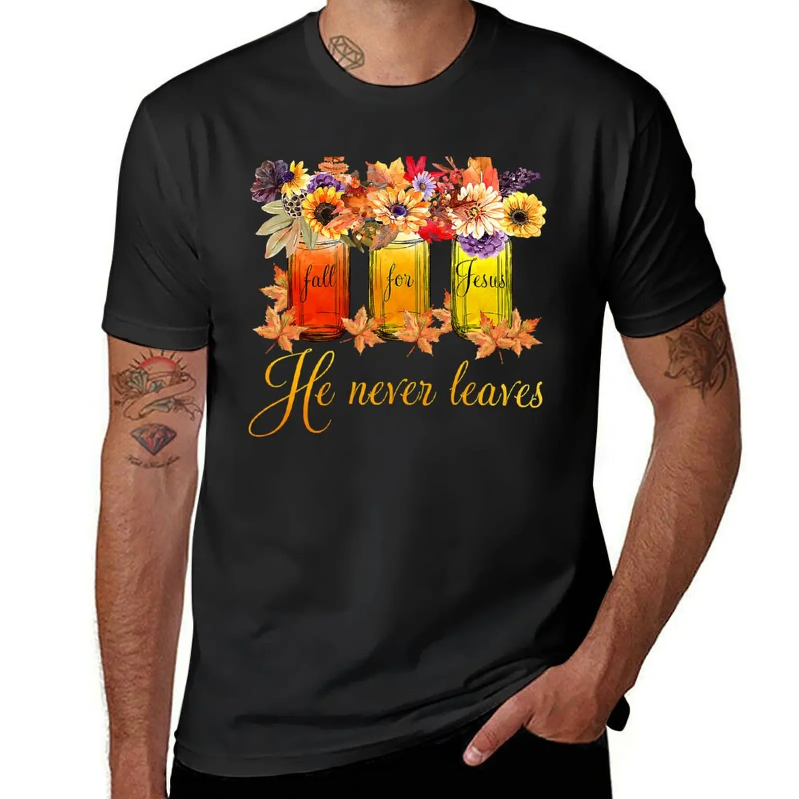 

Christian Jesus Christ Christian Fall For Jesus He Never Leaves Christian Lovers 28 Bible Verse Christ T-shirt