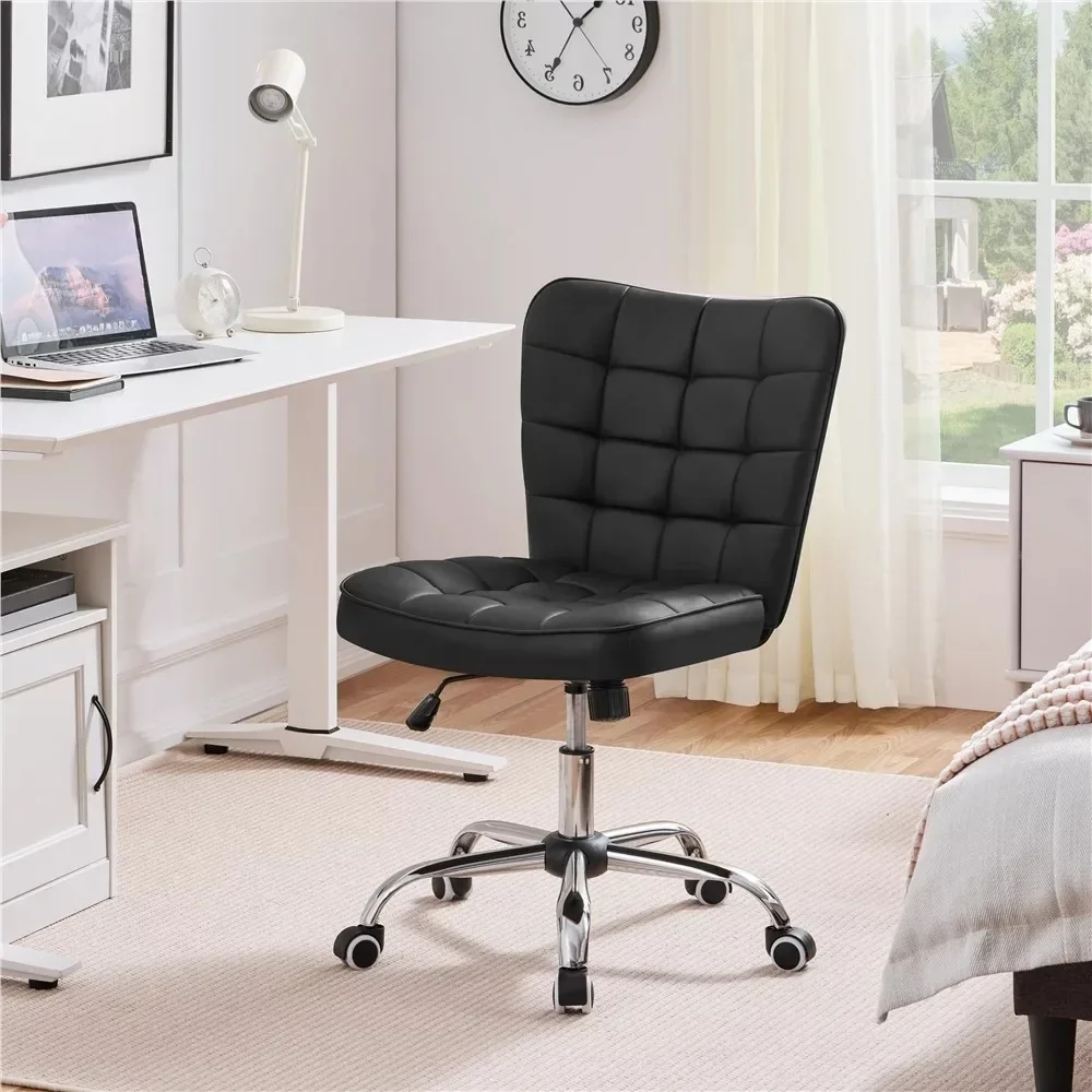 

Black Ergonomic Chair Modern Tufted Faux Leather Armless Desk Chair for Home Office Computer Armchair Gaming Gamer Free Shipping