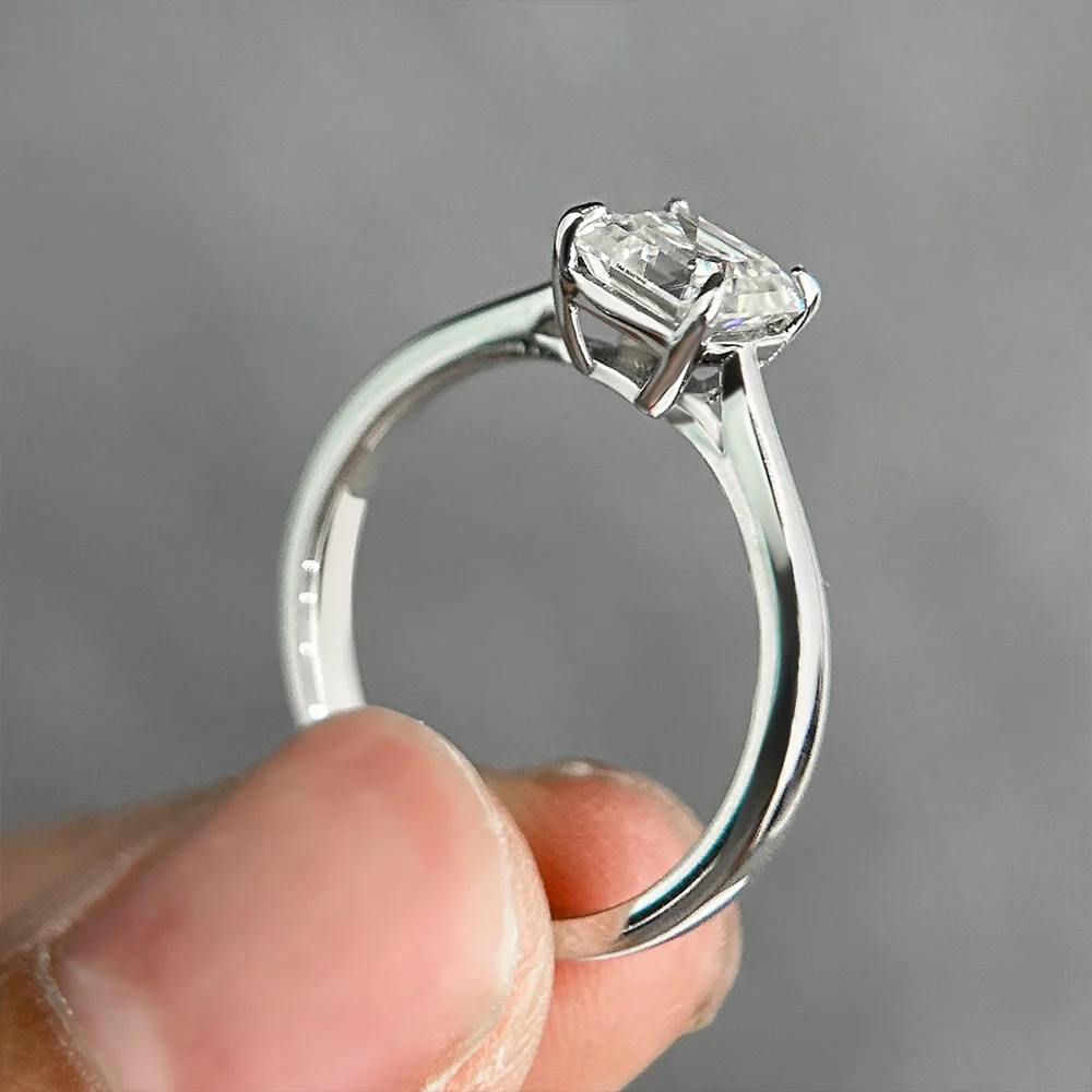 1CT Asscher Cut Moissanite Ring for Women 925 Sterling Silver Lab Grown Diamond Engagement Wedding Band Jewelry silver rings silver ring wedding rings moissanite ring