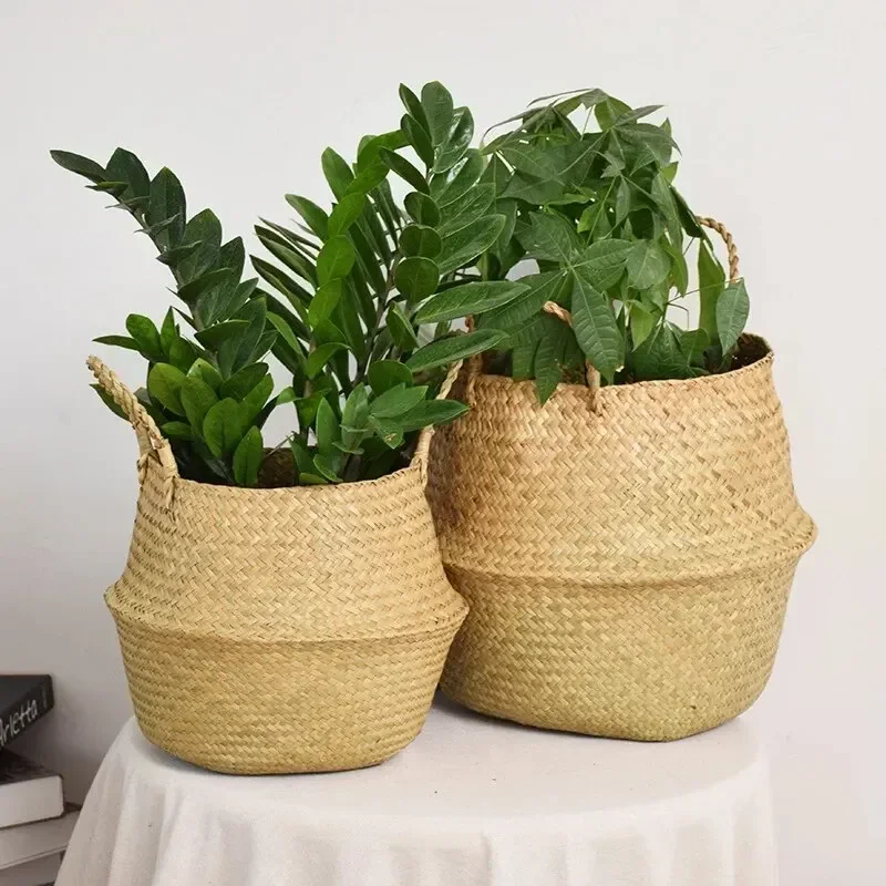 Hand Woven Circular Flower Vases, Bamboo Baskets, Home Ornaments, Plant Decorations, Straw Woven Hand-held Flower Pots