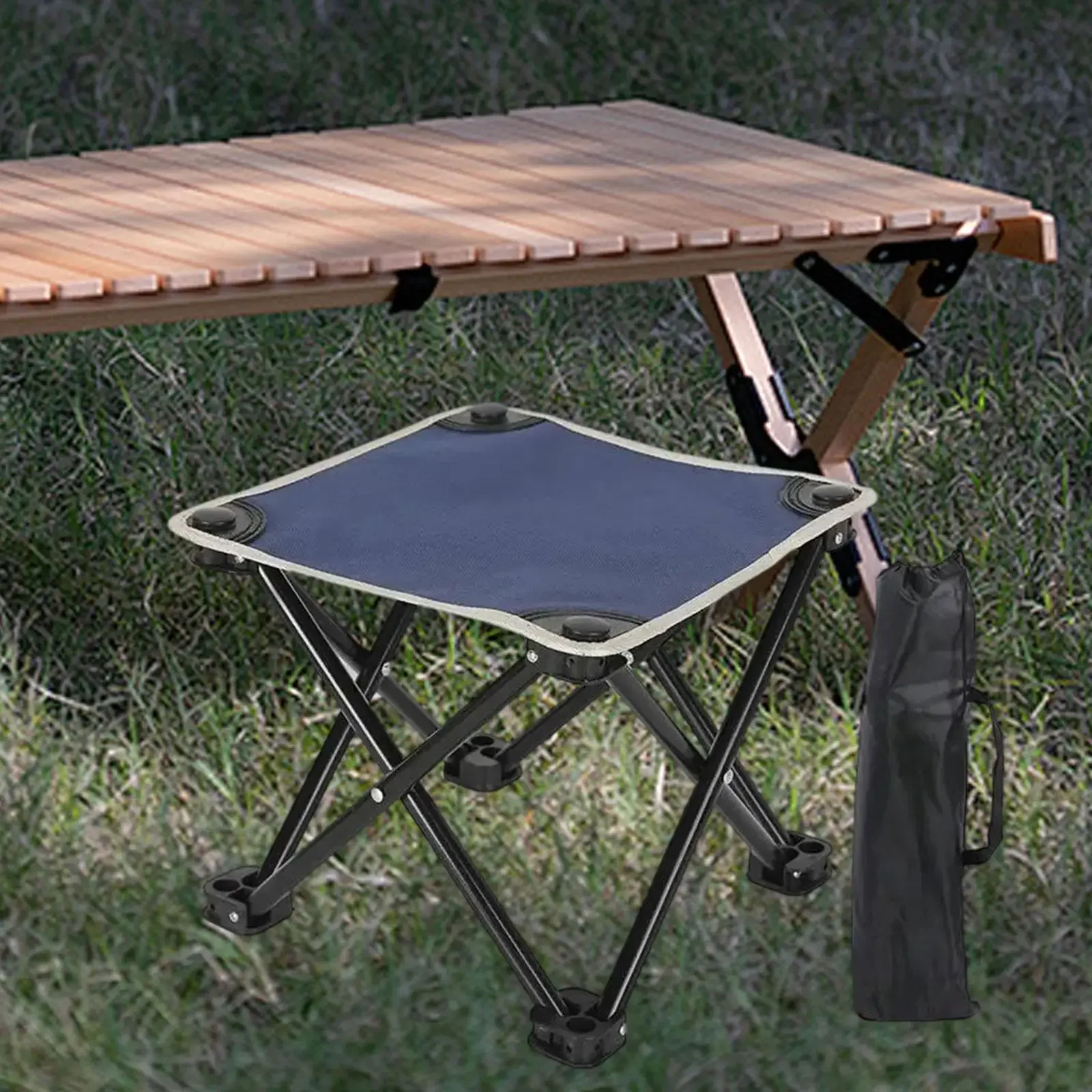 Camping Stool Recliner Foot Rest Sturdy Practical Compact Outdoor Folding Stool with Carry Bag for Park Traveling Backpacking