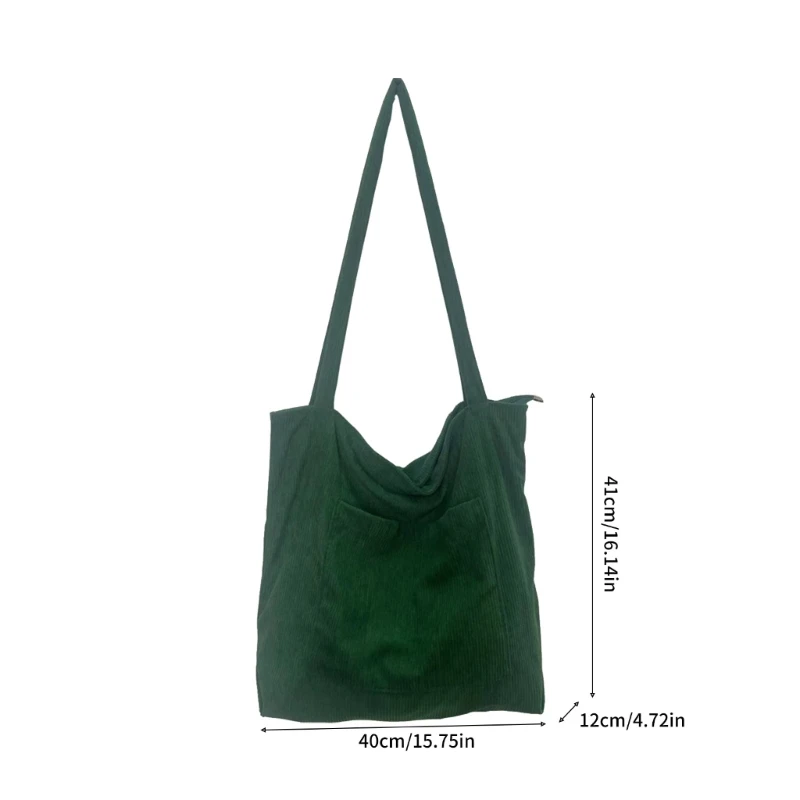 Functional Corduroy Shoulder Bag with Pockets Large Capacity Handbag for Women E74B