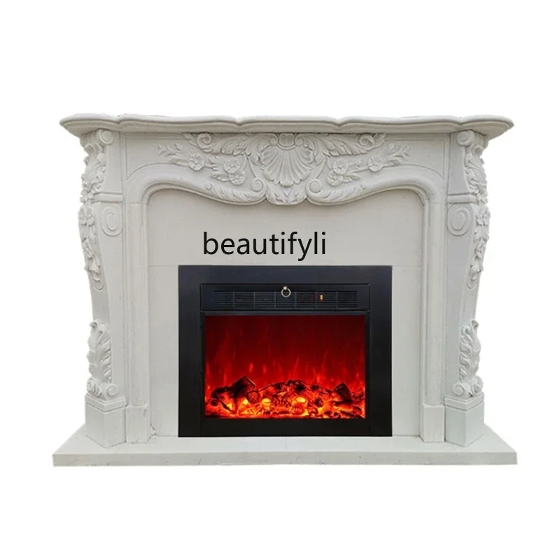 

Stone Carving Marble European French Style Fireplace Mantel Carved Simple Living Room Stone Curio Cabinet