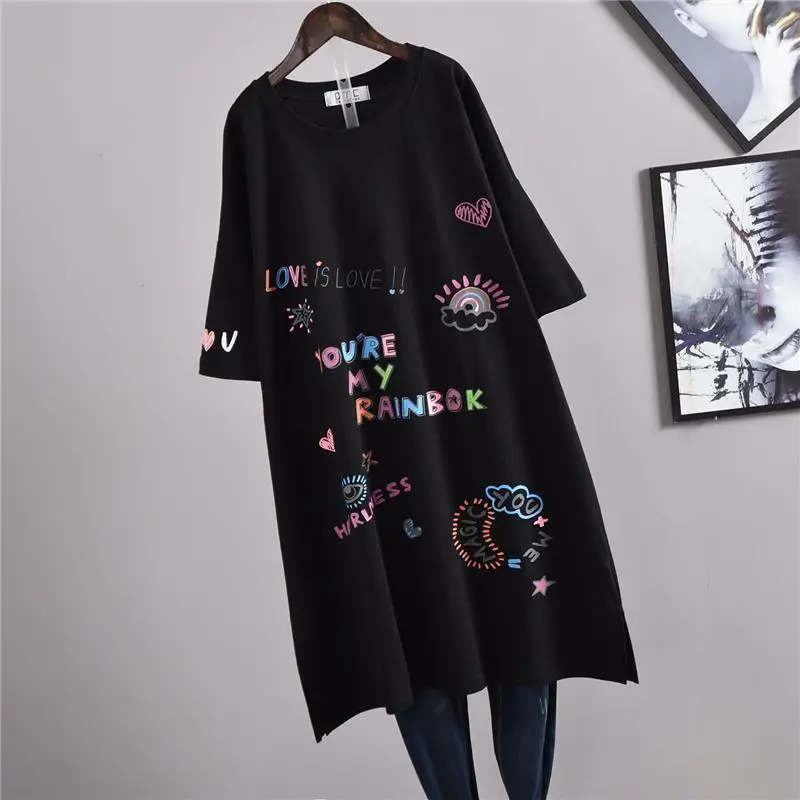 summer-new-printing-letter-mid-length-t-shirt-tops-short-sleeve-round