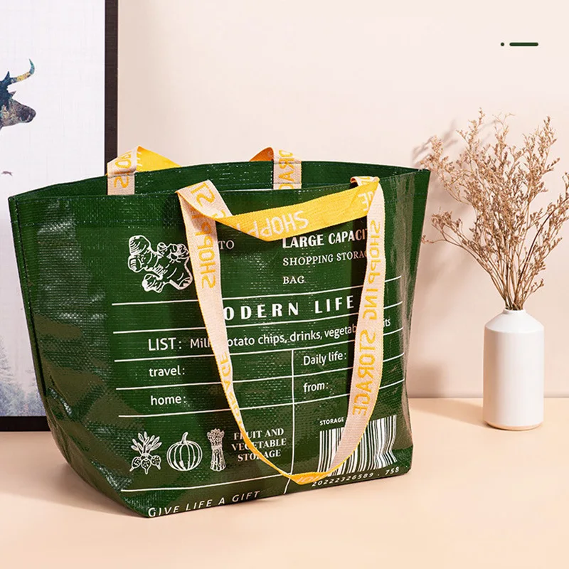 Portable PP Woven Fashion Women\'s Shopper Bag Reusable Foldable Eco-Friendly Grocery Tote Female Shopping Shoulder Bags Handbags