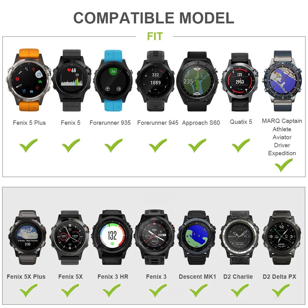 Durable Nylon Hook & Loop Strap Watchband - 26mm/22mm