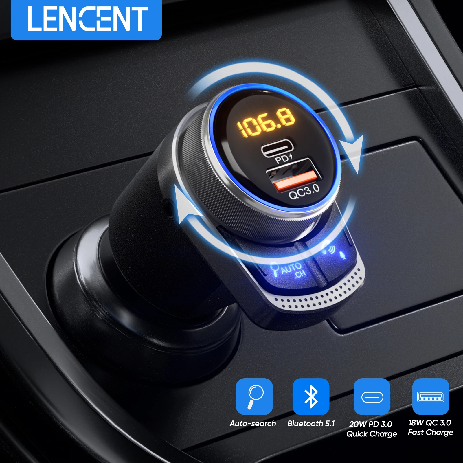 Lencent Fm zender Draadloze 5.1 Auto Zoeken Bluetooth Radio Frequentie Type C Pd & QC3.0 Quick Lading Ondersteuning aux| | - AliExpress