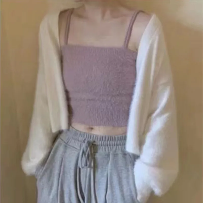 

Cardigan college style imitation mink fluffy soft sweet short knitted blouse coat woman