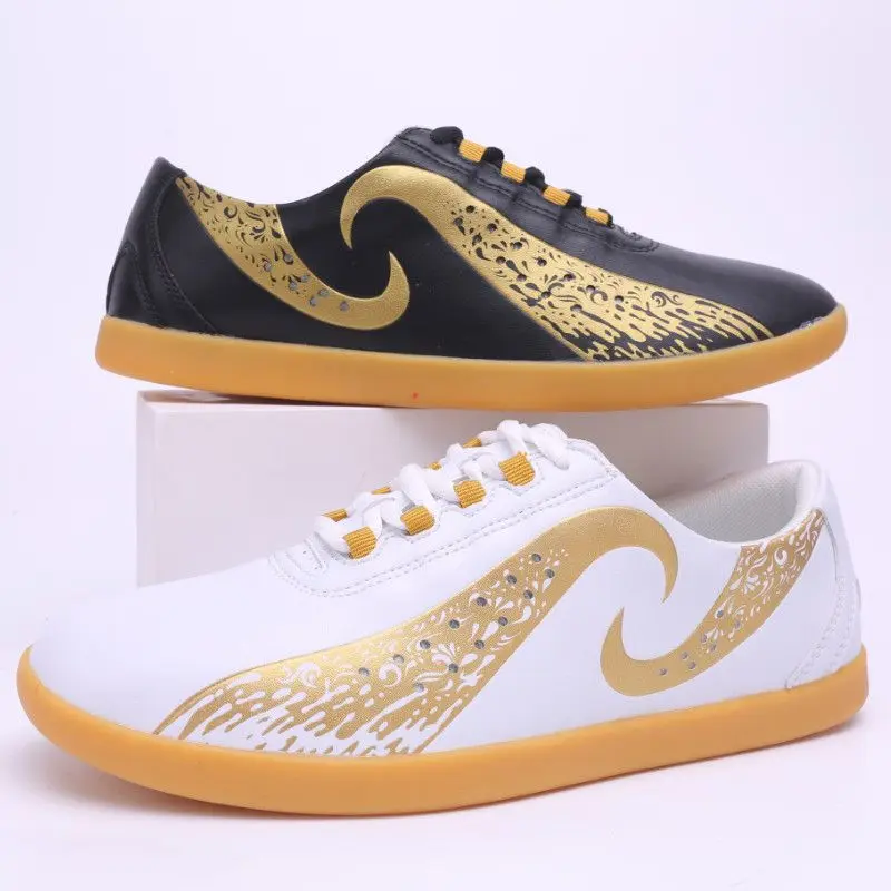 Unisex Soft Leather Kung Fu Shoes Breathable Comfortable Tai Chi Shoes Non-Slip Wushu Wear-Resistant Wushu Sneakers