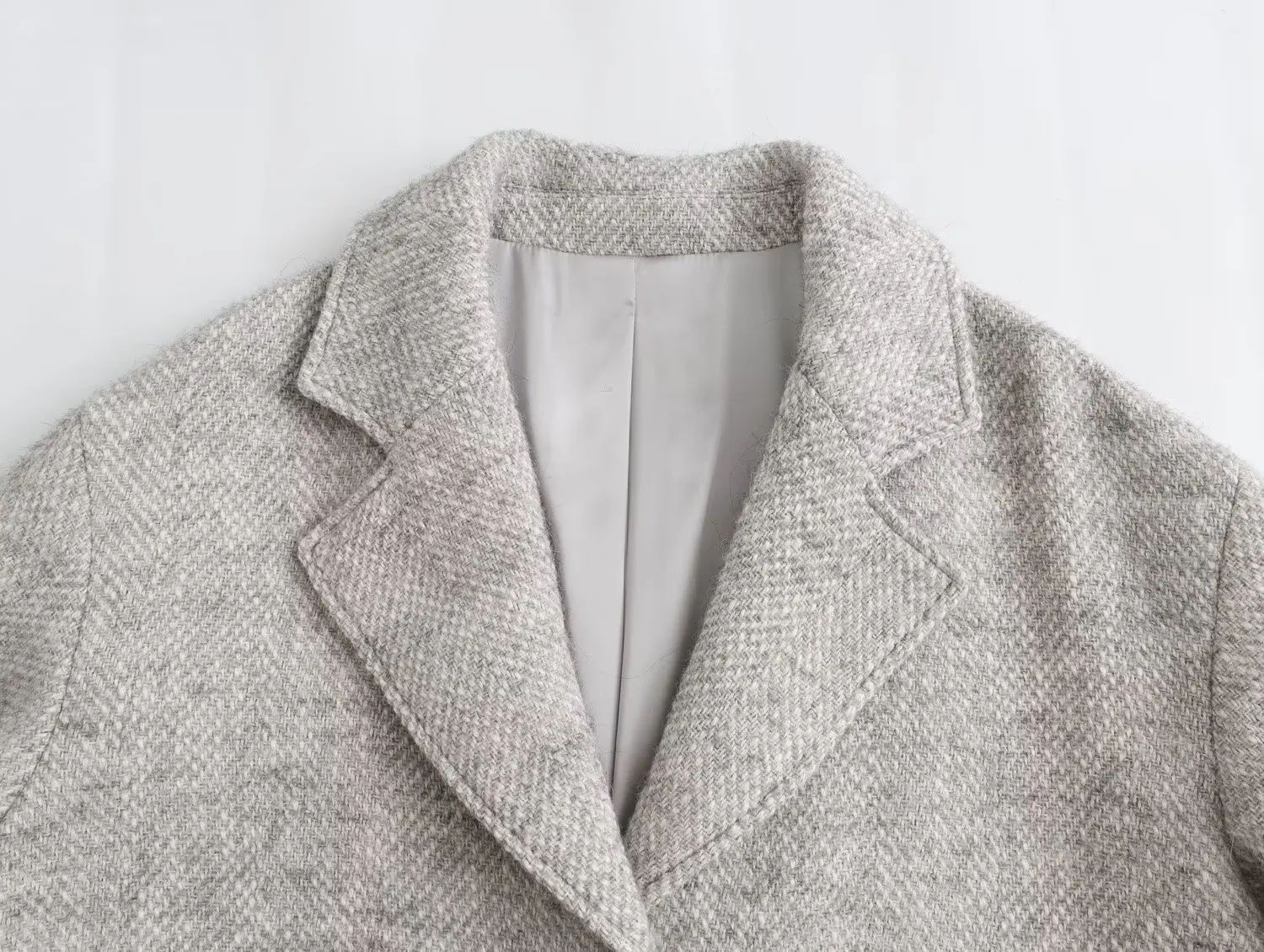 Dave&Di British Fashion Women's Coat  Trench Coat Ladies Winter And Coat New Autumn Light Grey Elegant Texture Woolen