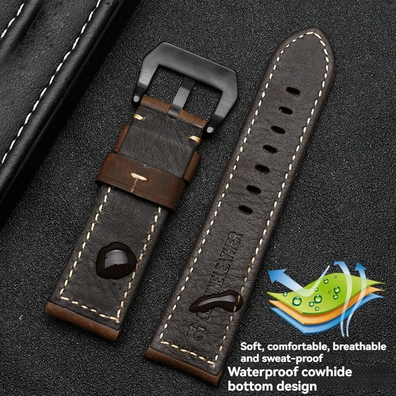 Premium Genuine Cowhide Nubuck Leather Strap Bracelet Watchband