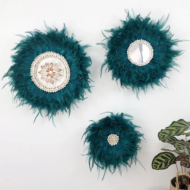 

Nordic handmade feather mirror wall hanging decoration Light and creative living room sofa home stay model room wall decoration